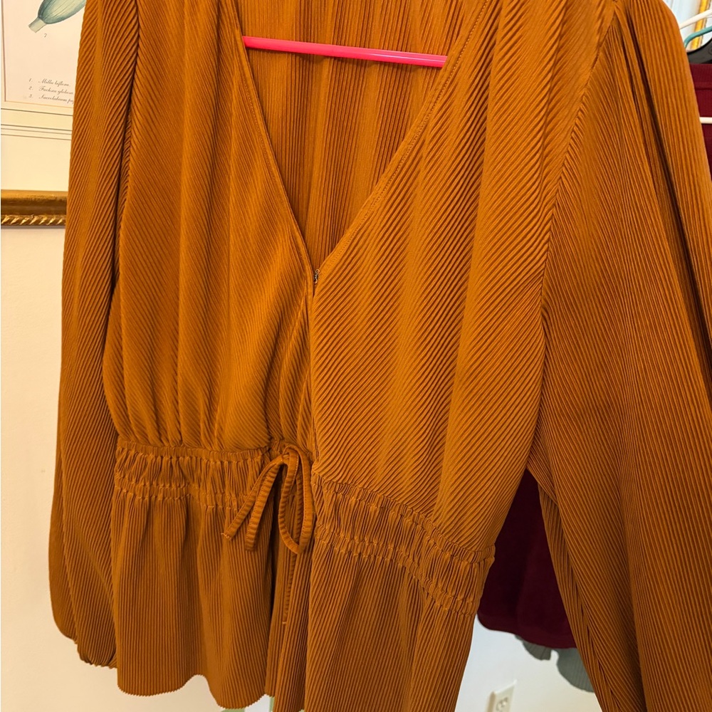 Abercrombie & Fitch Mustard V-Neck Tie-Waist Blouse